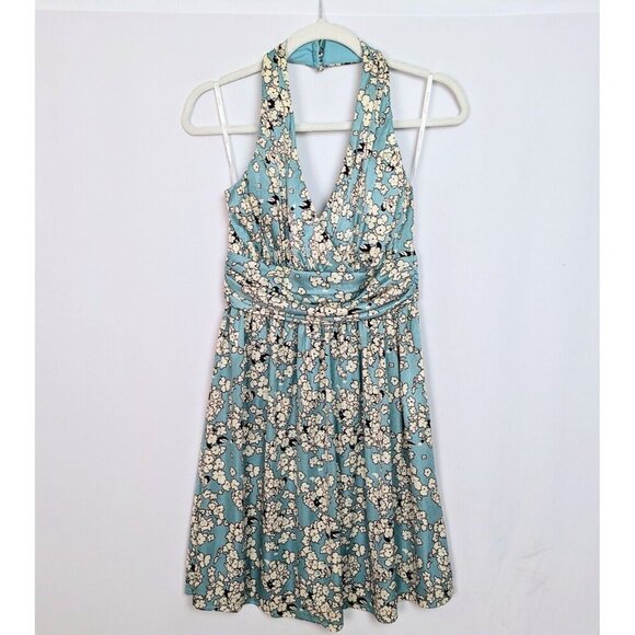 Vintage Betsey Johnson Dress sz. 8 Slip Fit Flare Mini Halter Top Floral USA Y2K - Picture 1 of 12